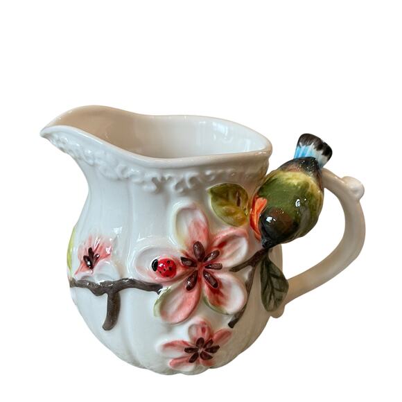 Botanical Collection by Corner Ruby 3D Floral Hummingbird Ceramic Creamer NEW - Picture 7 of 13